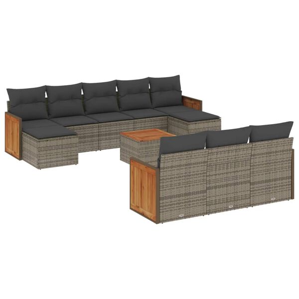 vidaXL 11 Piece Garden Sofa Set with Cushions Grey Poly Rattan