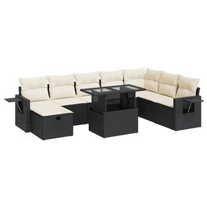 vidaXL 9 Piece Garden Sofa Set with Cushions Black Poly Rattan