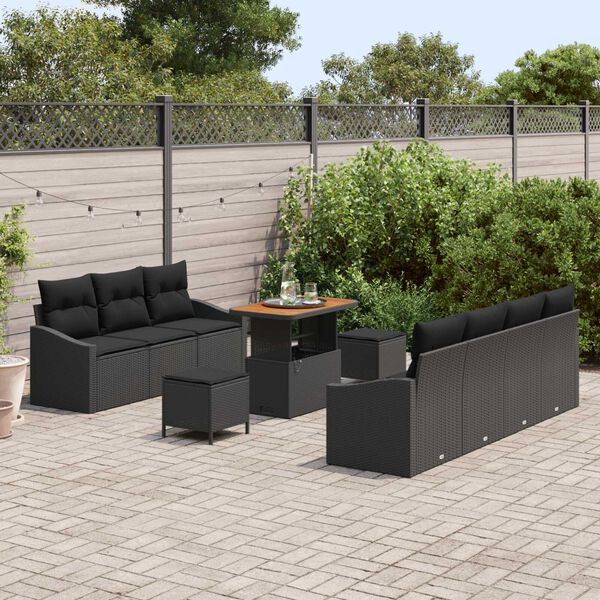 vidaXL Garden Sofa Set with Cushion with Storage 10 pcs Black