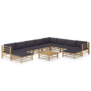 vidaXL 11 Piece Garden Lounge Set with Dark Grey Cushions Bamboo