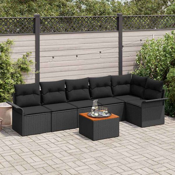 vidaXL Garden Sofa Set 7 pcs Black Poly rattan