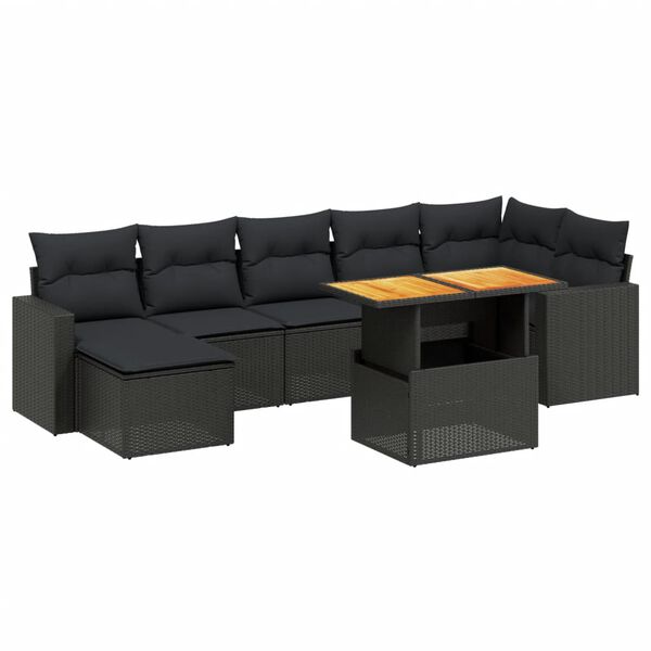 vidaXL 8 Piece Garden Sofa Set with Cushions Black Poly Rattan