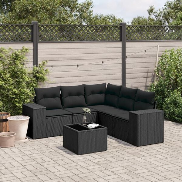 vidaXL 6 Piece Garden Sofa Set with Cushions Black Poly Rattan