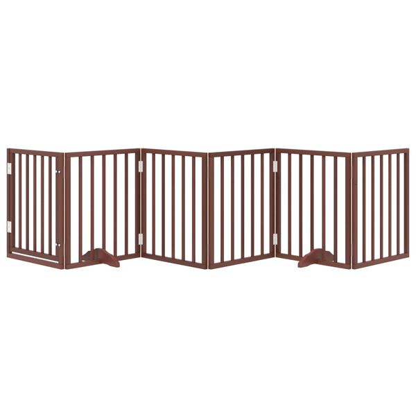 vidaXL Dog Gate with Door Foldable 6 Panels Brown 300 cm Poplar Wood