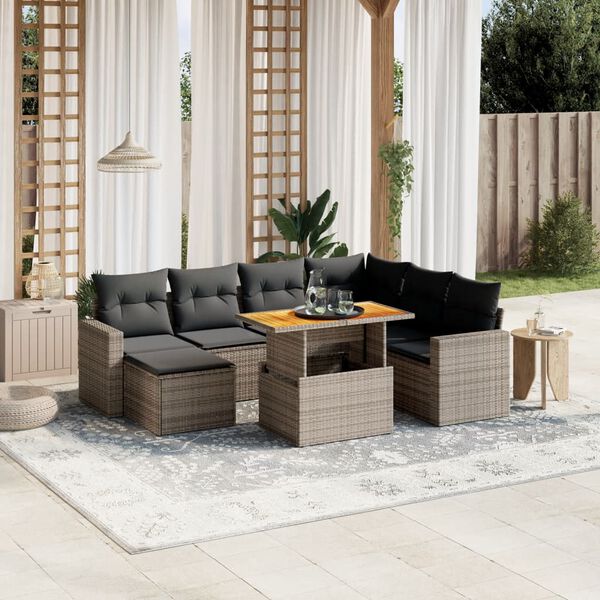 vidaXL 8 Piece Garden Sofa Set with Cushions Grey Poly Rattan