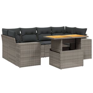 vidaXL 7 Piece Garden Sofa Set with Cushions Grey Poly Rattan