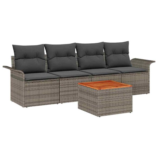 vidaXL Garden Sofa Set with Cushion 5 pcs Grey Poly Rattan