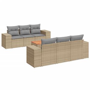 vidaXL 7 Piece Garden Sofa Set with Cushions Beige Poly Rattan