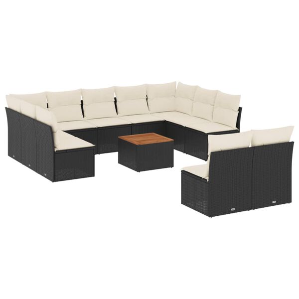 vidaXL 12 Piece Garden Sofa Set with Cushions Black Poly Rattan