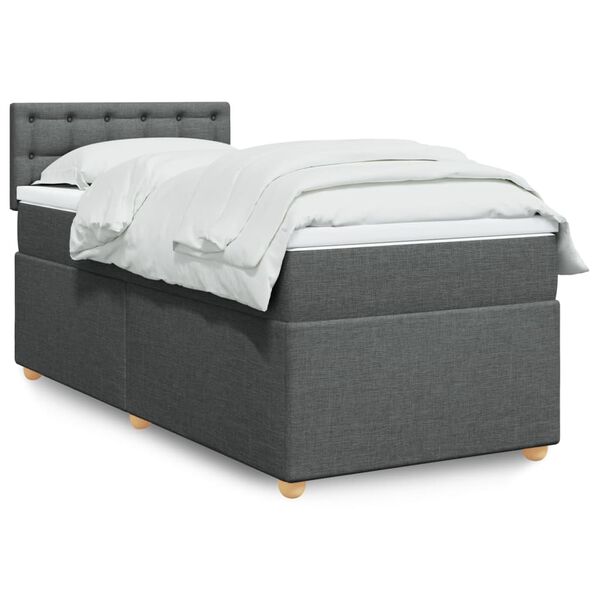 vidaXL Box Spring Bed with Mattress Dark Grey King Single Fabric