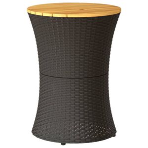 vidaXL Garden Side Table Drum Shape Black Poly Rattan and Solid Wood