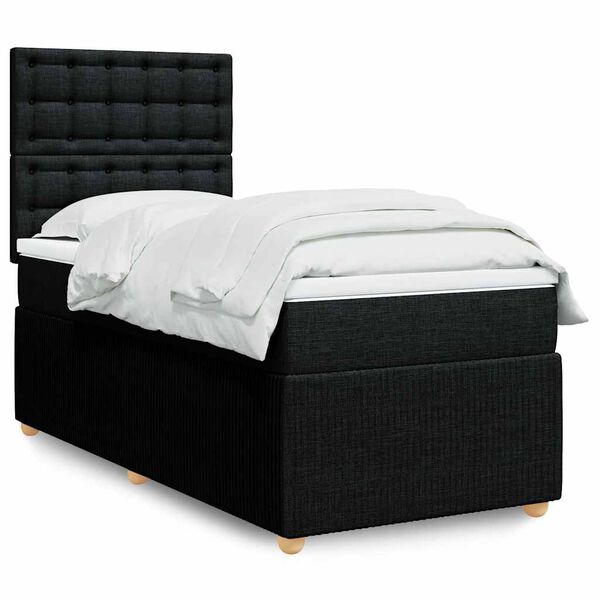 vidaXL Box Spring Bed with Mattress Black King Single Fabric