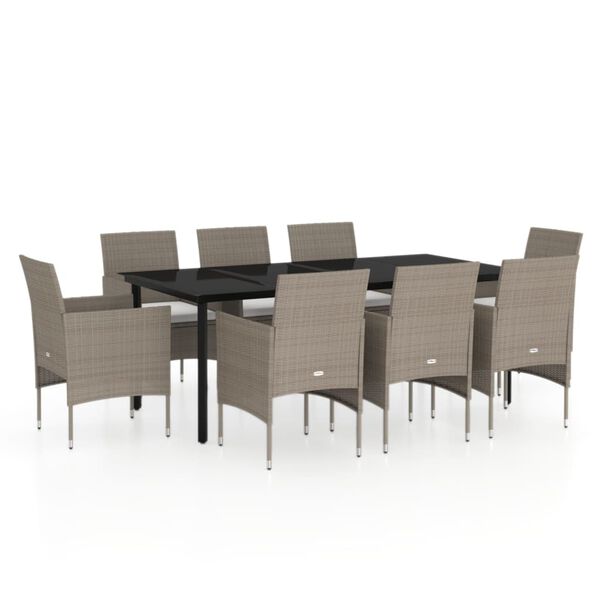 vidaXL 9 Piece Garden Dining Set with Cushions Beige and Black