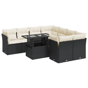 vidaXL 9 Piece Garden Sofa Set with Cushions Black Poly Rattan