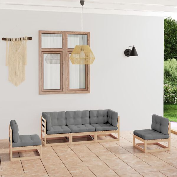 vidaXL 5 Piece Garden Lounge Set with Cushions Solid Pinewood