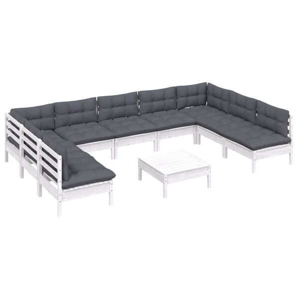 vidaXL 10 Piece Garden Lounge Set with Cushions White Solid Pinewood