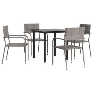 vidaXL 5 Piece Garden Dining Set Grey and Black Poly Rattan and Steel