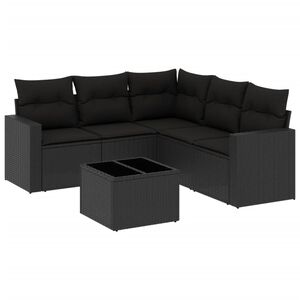 vidaXL 6 Piece Garden Sofa Set with Cushions Black Poly Rattan