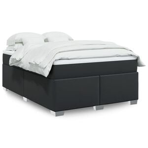 vidaXL Box Spring Bed with Mattress Black Queen Faux Leather