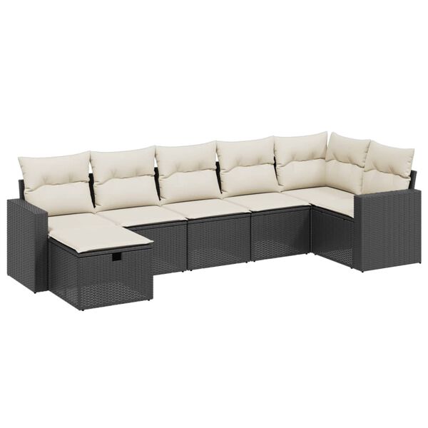 vidaXL 7 Piece Garden Sofa Set with Cushions Black Poly Rattan