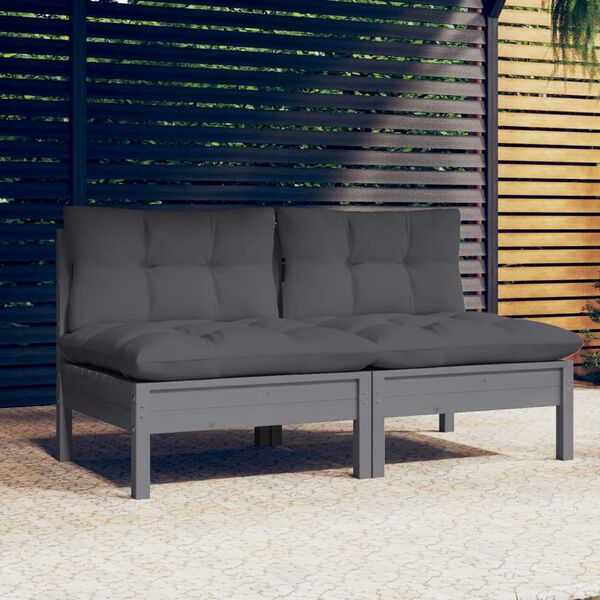 vidaXL 2-Seater Garden Sofa with Anthracite Cushions Solid Wood Pine