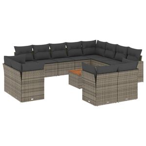 vidaXL 13 Piece Garden Sofa Set with Cushions Grey Poly Rattan