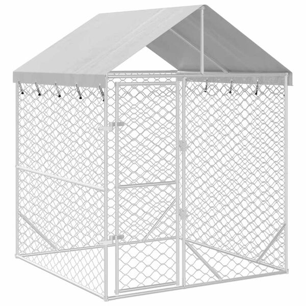 vidaXL Outdoor Dog Kennel with Roof Silver 2x2x2.5 m Galvanised Steel
