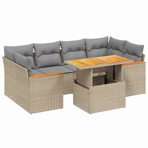 vidaXL 7 Piece Garden Sofa Set with Cushions Beige Poly Rattan
