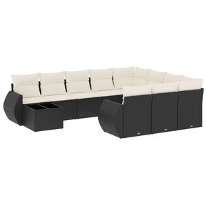 vidaXL 11 Piece Garden Sofa Set with Cushions Black Poly Rattan