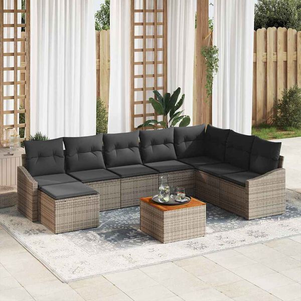 vidaXL Garden Sofa Set with Cushion 9 pcs Grey Poly rattan