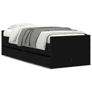 vidaXL Bed Frame with Drawers without Mattress Black 90x190 cm Single