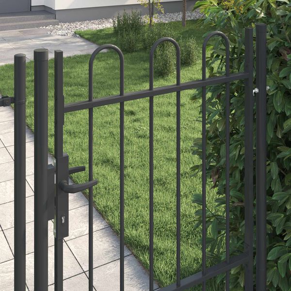 vidaXL Fence Gate Boxtel Single Door with Arched Top Steel 1x1.5 m Black