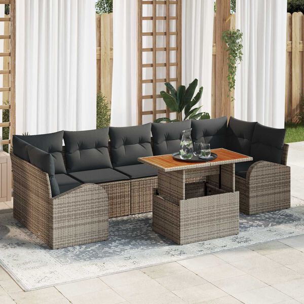 vidaXL Garden Sofa Set with Storage 8 pcs Grey Poly rattan