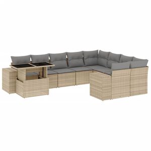 vidaXL 10 Piece Garden Sofa Set with Cushions Beige Poly Rattan