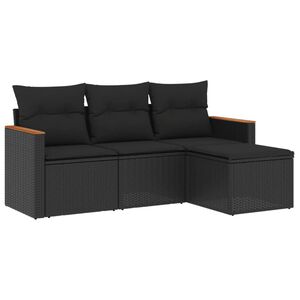 vidaXL 4 Piece Garden Sofa Set with Cushions Black Poly Rattan