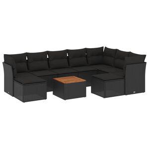 vidaXL 10 Piece Garden Sofa Set with Cushions Black Poly Rattan
