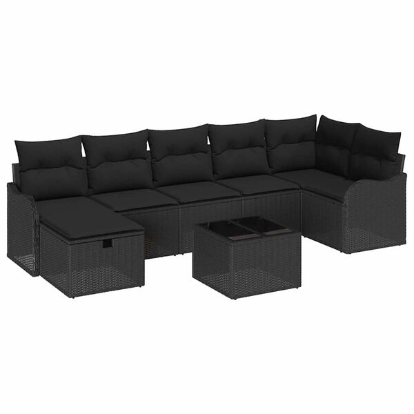 vidaXL Garden Sofa Set with Cushion 8 pcs Black Poly rattan