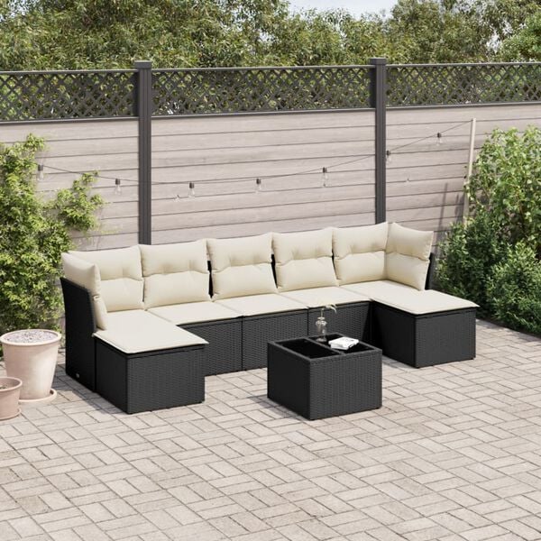 vidaXL 8 Piece Garden Sofa Set with Cushions Black Poly Rattan