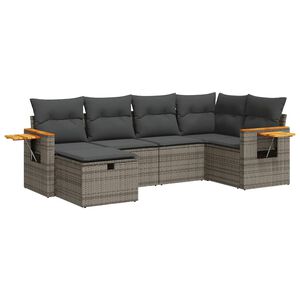 vidaXL 6 Piece Garden Sofa Set with Cushions Grey Poly Rattan