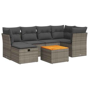 vidaXL 7 Piece Garden Sofa Set with Cushions Grey Poly Rattan