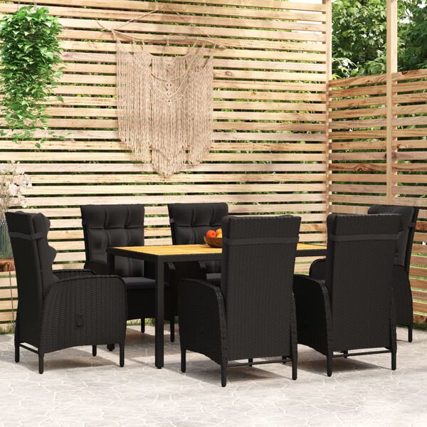 vidaXL 7 Piece Garden Dining Set Poly Rattan Black