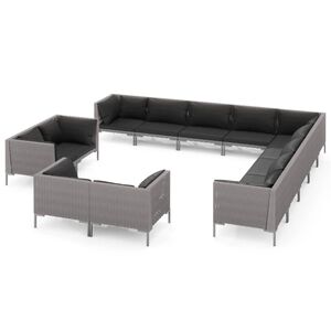 vidaXL 13 Piece Garden Lounge Set with Cushions Poly Rattan Dark Grey