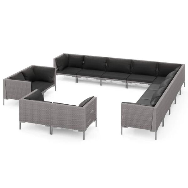 vidaXL 13 Piece Garden Lounge Set with Cushions Poly Rattan Dark Grey