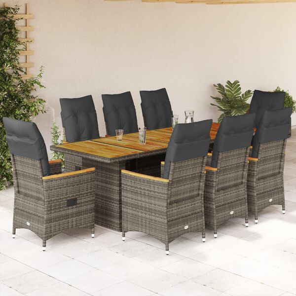 vidaXL 11 Piece Garden Bistro Set with Cushions Grey Poly Rattan