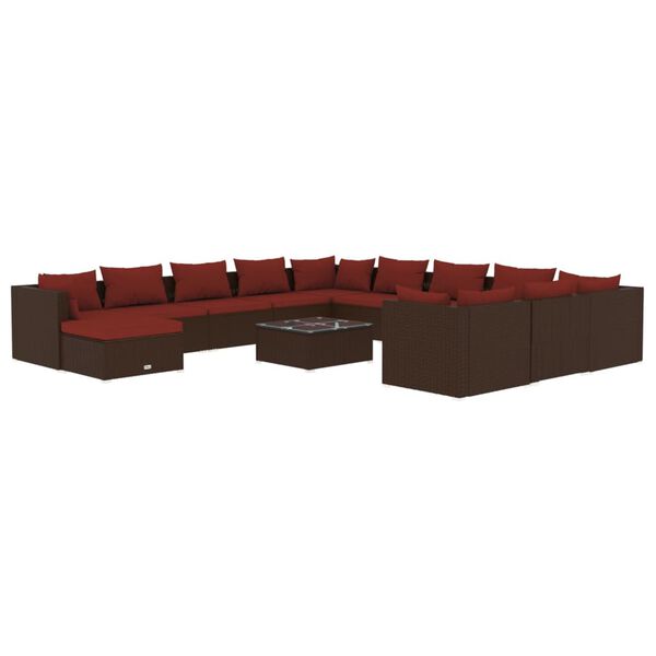 vidaXL 13 Piece Garden Lounge Set with Cushions Poly Rattan Brown