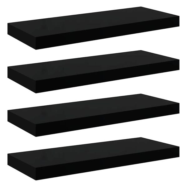 vidaXL Floating Wall Shelves 4 pcs High Gloss Black 60x23.5x3.8 cm MDF