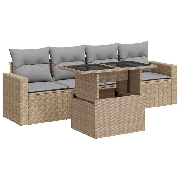 vidaXL 5 Piece Garden Sofa Set with Cushions Beige Poly Rattan