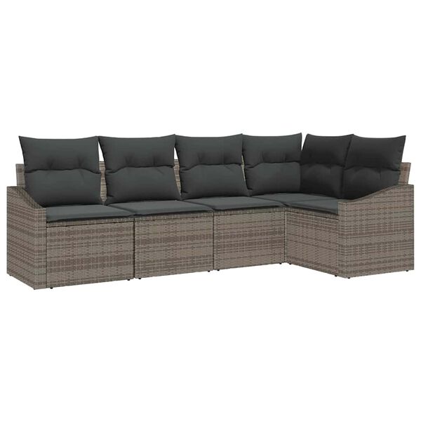 vidaXL Sofa Set with Cushion with Storage 5 pcs Grey Poly Rattan