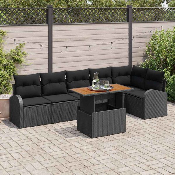 vidaXL Garden Sofa Set with Cushion 7 pcs Black