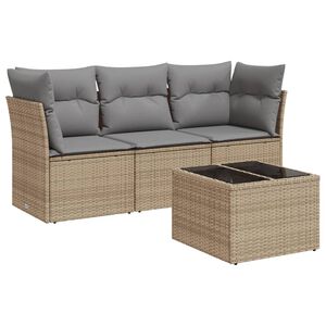 vidaXL 4 Piece Garden Sofa Set with Cushions Beige Poly Rattan